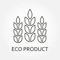 Ears of Wheat outline icon. Eco product label or emblem with wheat grains. Agriculture and harvesting concept. Vector illustration Royalty Free Stock Photo